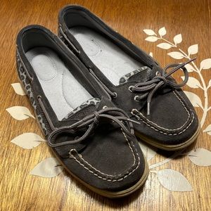 W's Sperry Gray/Leopard Boat Shoes